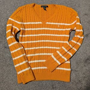 Vintage 90s Ralph Lauren Striped 100% Cotton Sweater Size Medium